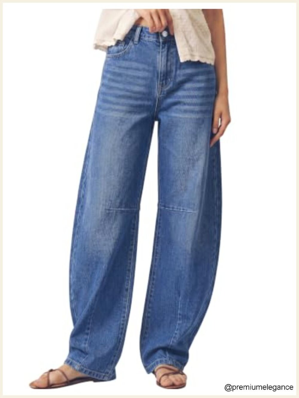 High Rise Barrel Jeans Women Stretchy Denim Western Baggy Pants 30" Inseam